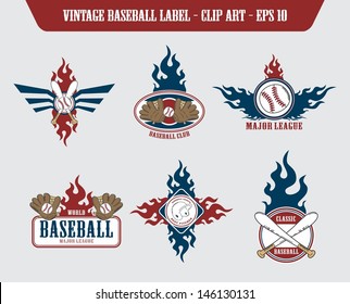 baseball fire label set