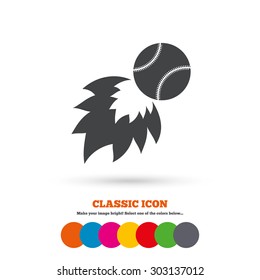 Baseball fireball sign icon. Sport symbol. Classic flat icon. Colored circles. Vector