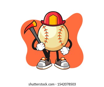 Baseball firefighter cartoon. Mascot Character vector.
