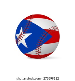 Béisbol con bandera de Puerto Rico, aislado de fondo blanco.  Ilustración del vector EPS10. 