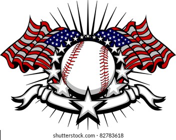 Baseball with flags and stars