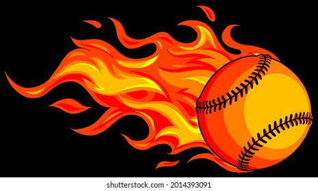 Baseball with flames on black background vector illustration