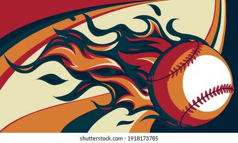 Baseball with flames on colored background vector illustration