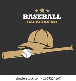 Baseball flat background with bat cap and ball template