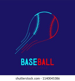 Baseball fly logo icon outline stroke set dash line design illustration isolated on dark blue background with baseball text and copy space