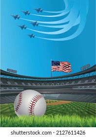 Baseball and fly past. Open baseball championship