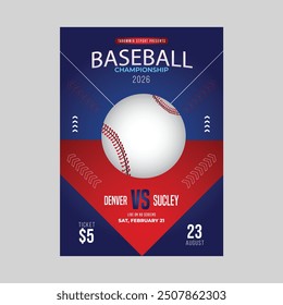 Baseball flyer design template with sport event league poster leaflet brochure cover