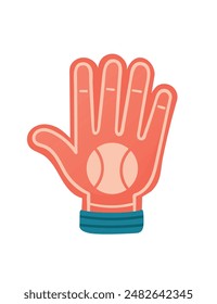 Baseball foam hand glove with raised fingers, red color supporter accessory vector illustration isolated on white background