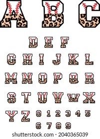 baseball Font, half leopard baseball font letters alphabet and numbers, Stitched Letters and Numbers, Gridiron Alphabet 
