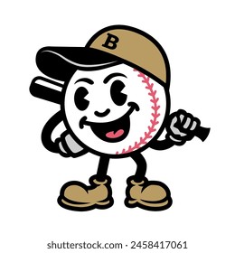 Baseball in the form of a cartoon character with a bat.