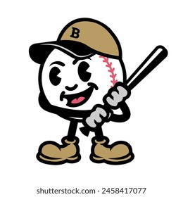 Baseball in the form of a cartoon character with a bat.