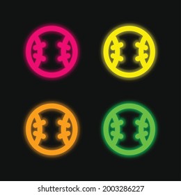 Baseball four color glowing neon vector icon