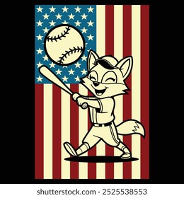 Baseball Fox USA Flag Patriotic Gift Camiseta