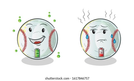 baseball full battery good mod and low battery bad mod cartoon. cute chibi cartoon mascot vector