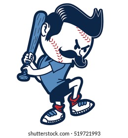 baseball funny mascot vector illustrator with mustache and blue shirt isolated on white 
