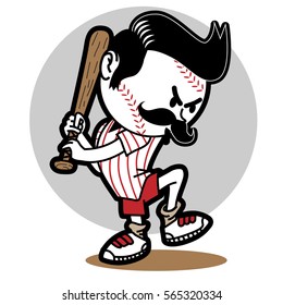 baseball funny mascot vector illustrator with mustache and red and white striped shirt
