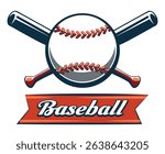 Baseball game emblem. Ball and two crossed baseballs bats isolated vector illustration