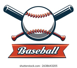 Baseball game emblem. Ball and two crossed baseballs bats isolated vector illustration