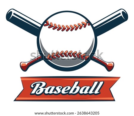 Baseball game emblem. Ball and two crossed baseballs bats isolated vector illustration