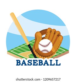 baseball game with glove and bat in the field