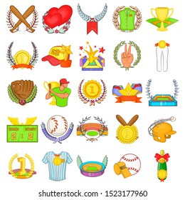 Baseball game icons set. Cartoon set of 25 baseball game vector icons for web isolated on white background