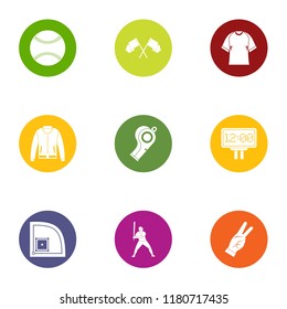 Baseball game icons set. Flat set of 9 baseball game vector icons for web isolated on white background