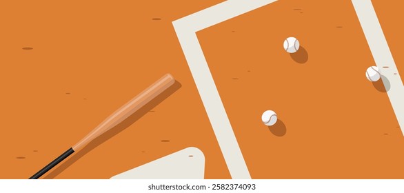 baseball game on grass and dirt ground in the field, baseball bat and ball