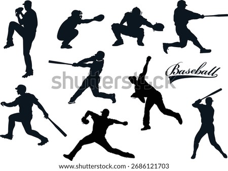 Baseball Game. Baseball players in silhouettes on white background 