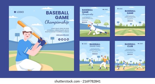 Baseball Game Sports Social Media Post Template Flat Cartoon Background Vector Illustration