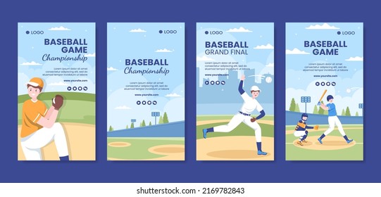 Baseball Game Sports Social Media Stories Template Flat Cartoon Background Vector Illustration