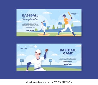 Horizontaler Banner für Baseball Game Sports Social Media Vorlage Flacher Cartoon Hintergrund Vektorgrafik