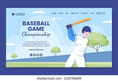 Baseball Game Sports Social Media Landing Page Template Flat Cartoon Background Vector Illustration