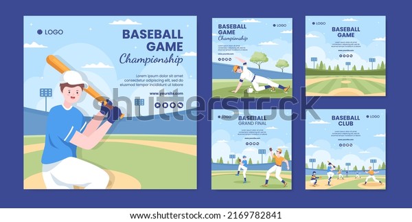 Baseball Game Sports Social Media\
Post Template Flat Cartoon Background Vector\
Illustration