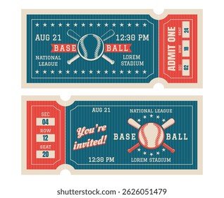 Baseball game tickets. Retro baseballs sport design template vector illustration