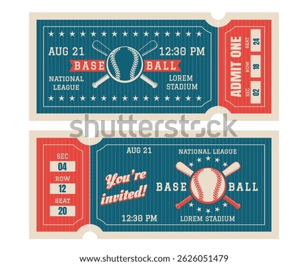 Baseball game tickets. Retro baseballs sport design template vector illustration