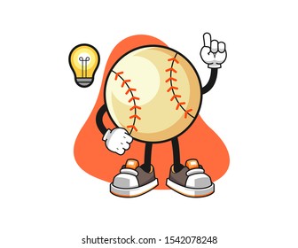 Baseball get an idea cartoon. Mascot Character vector.