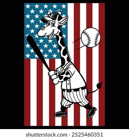 Baseball Giraffe American Flag Patriotic Camiseta