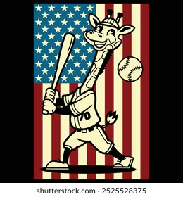 Baseball Giraffe USA Flag Patriotic Gift T Shirt