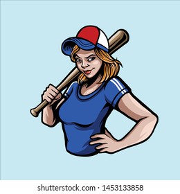 baseball girl mascot logo design