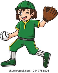 Baseball Girl Pitcher Cartoon Colored Clipart I