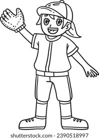 Baseball Girl Pitcher Waving Isolated Coloring 