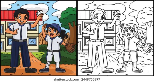 Baseball Girl Player and Parent Illustration