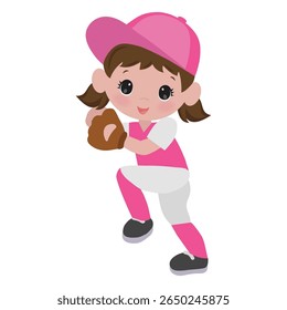 Baseball girl player vector cartoon illustration
