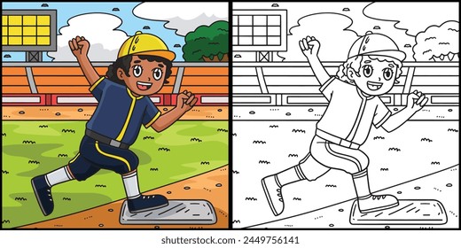 Baseball Girl Reaching Base Coloring Illustration