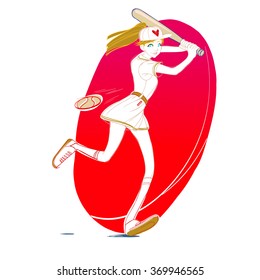 Baseball girl run to the ball. Colored vector Illustration