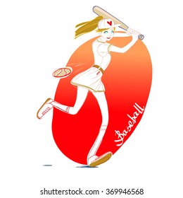 Baseball girl run to the ball. Colored vector Illustration