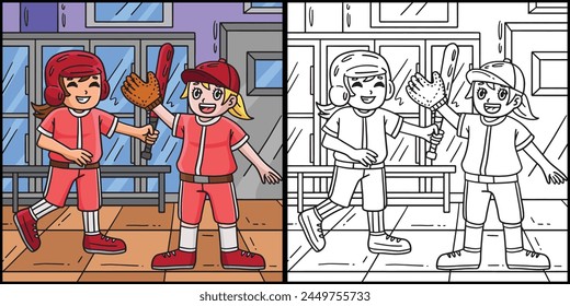 Baseball Girl Teammate Coloring Page Illustration