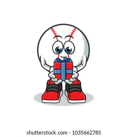 baseball give a present mascot vector cartoon illustration
