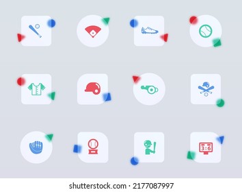 baseball glass morphism trendy style icons. baseball transparent glass color vector icon with color figures. for web and ui design, mobile apps and promo business advertising