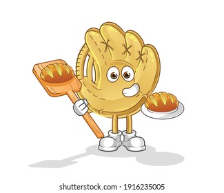 baseball glove baker with bread cartoon. cartoon mascot vector